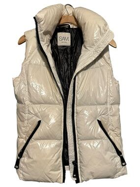 SAM. New York Women's S Cream Ivory Shiny Glossy Freedom Down Filled Puffer Vest